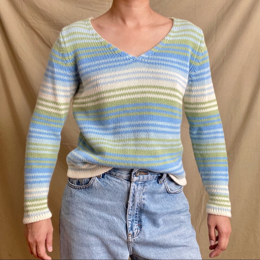 🚫SOLD🚫 Multicolored Striped Sweater 💙🤍💚